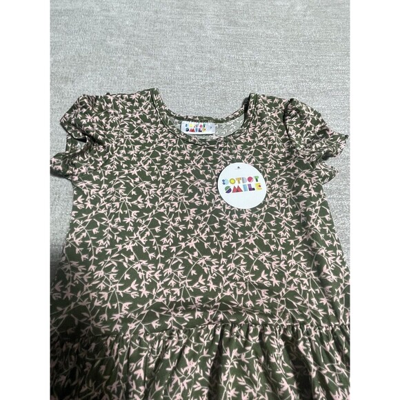 Dot Dot Smile Dress Girl’s Size 7 Green Short Sleeve Floral Graphics - Picture 2 of 11